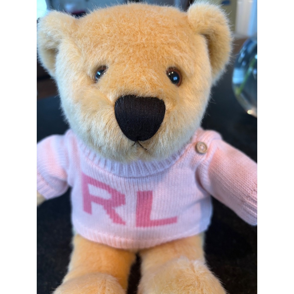 Ralph Lauren Polo Bear Plush Tan Teddy Bear Pink RL Logo Knit Sweater Designer - Picture 3 of 6